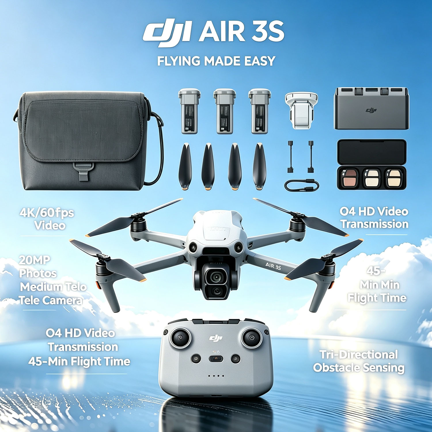 DJI Air 3S Fly More Combo (RC- - Drone Rc N3 3 Batteries avis et prix